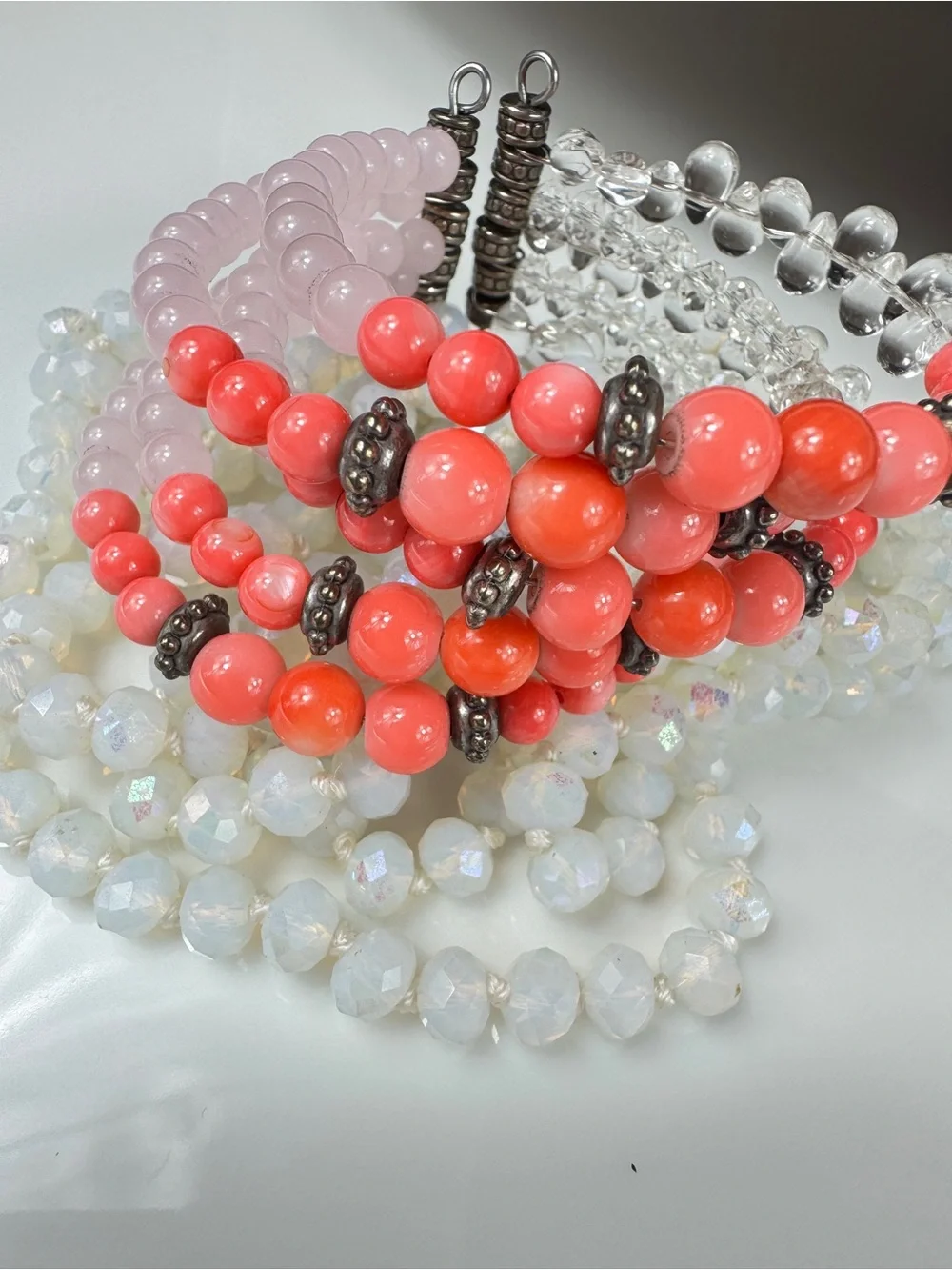 Silver Stack Glass Beads Bracelet